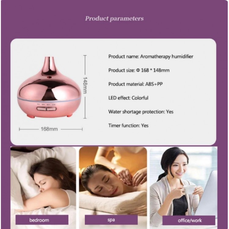Aroma Difüzör Hava Nemlendirici Parlak RoseGold Kaplama Kumandalı Buhar Makinesi 550ml Aroma Difüzör Hava Nemlendirici Parlak RoseGold Kaplama Kumandalı Buhar Makinesi 550ml