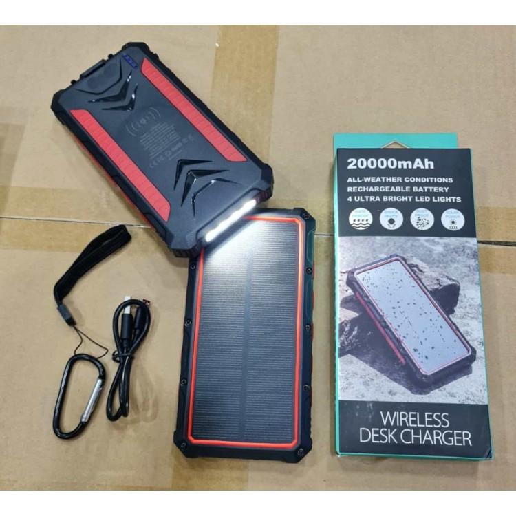 Güneş Enerjili Wireless Özellikli 20000 mAh Solar Powerbank - 2+1 Çıkışlı Güneş Enerjili Wireless Özellikli 20000 mAh Solar Powerbank - 2+1 Çıkışlı