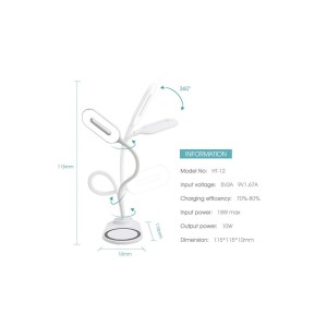 Dokunmatik LED Masa Lambası Wireless Şarj Standlı 360 Derece Esnek - 10W Dokunmatik LED Masa Lambası Wireless Şarj Standlı 360 Derece Esnek - 10W