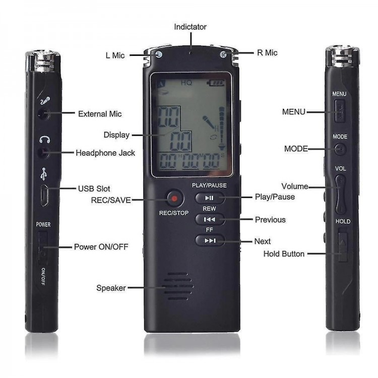 Profesyonel 16 GB Dijital Ses Kaydedici - Ses Kayıt Cihazı - Mp3 Çalar
