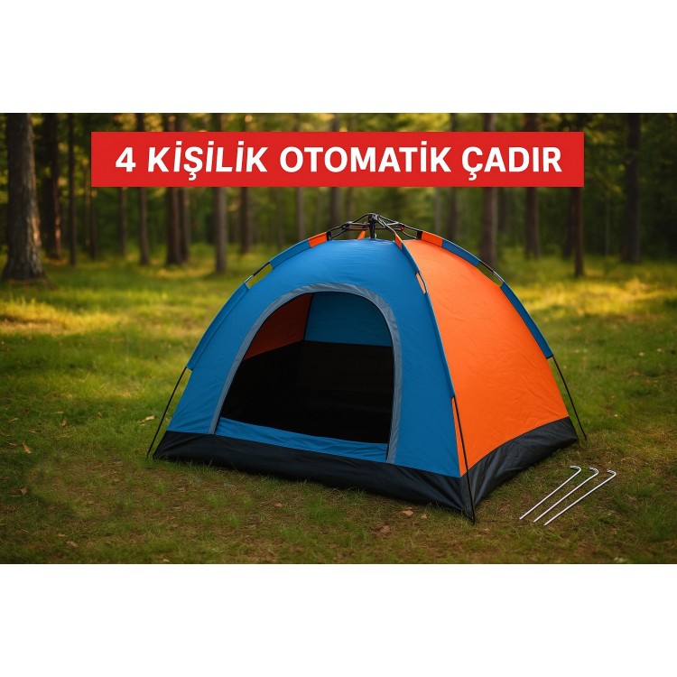 4 Kişilik Tam Otomatik Kamp Çadırı | Su Geçirmez, Dayanıklı, Metalize Kaplı, 200×200×145 cm