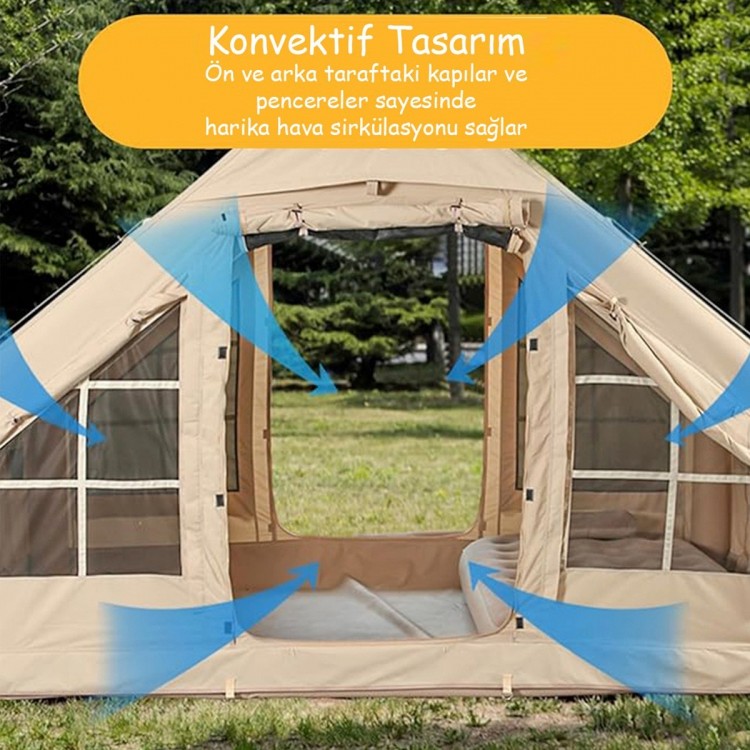 12 Kişilik 4 Mevsim Şişme Kamp Çadırı | 12 m², 420D Oxford Kumaş, Su Geçirmez, 300×400×210 cm