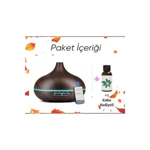 Koyu Ahşap Kumandalı Buhar Makinesi 500ML Hava Nemlendirici + Aromatik Koku Hediyeli
