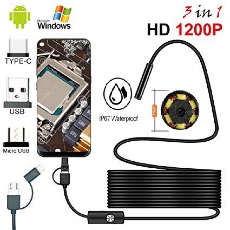 ENDOSKOP Yılan Kamera Android  Uyumlu 20 Metre 2 PARÇA Su Geçirmez