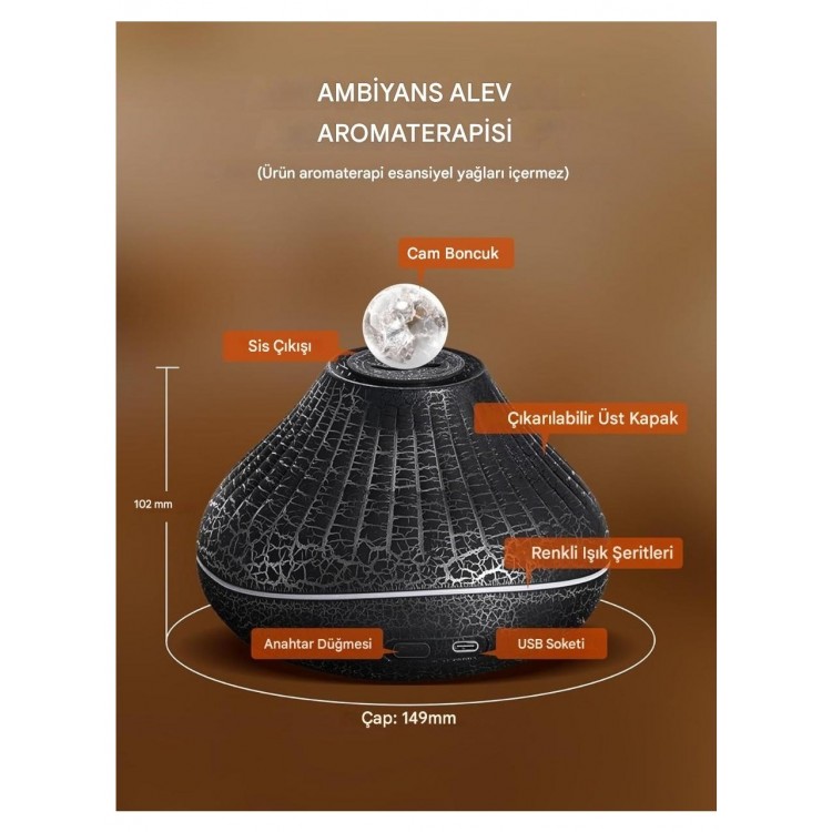 AteşTech 3D Volkanik Alev Hava Nemlendirici 160ML Buhar Makinesi Led Işıklı Gece Lambası AteşTech 3D Volkanik Alev Hava Nemlendirici 160ML Buhar Makinesi Led Işıklı Gece Lambası