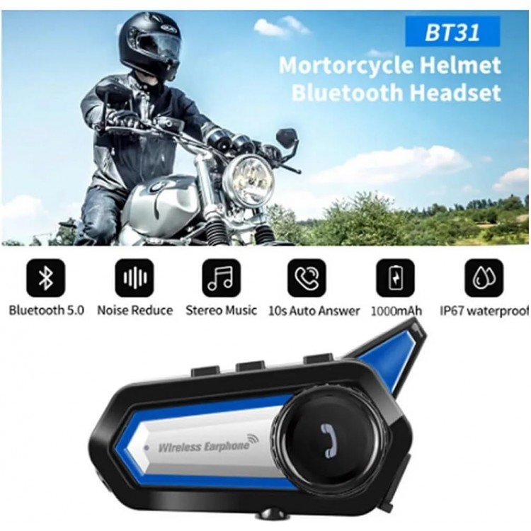 BT-31 Motosiklet Bluetooth Kask Kulaklık  İnterkom Dinleme Ve Konuşma Özellikli Su Geçirmez