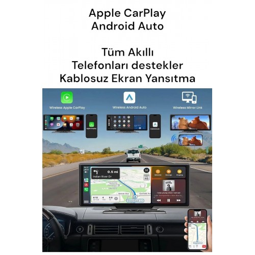 10.2" İnç CarPlay & Android Auto Araç Ekranı | 4K Çift Kameralı | 128GB Kart Destekli
