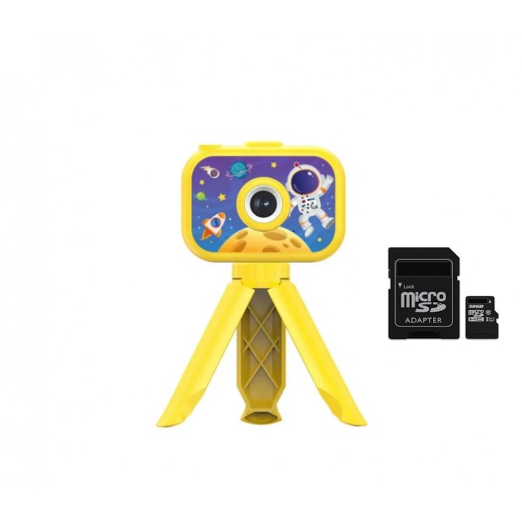 1080P HD Çocuk Vlog Kamerası – Tripodlu, Eğitici Oyunlu Mini Fotoğraf Makinesi + 32GB Hafıza Kartı