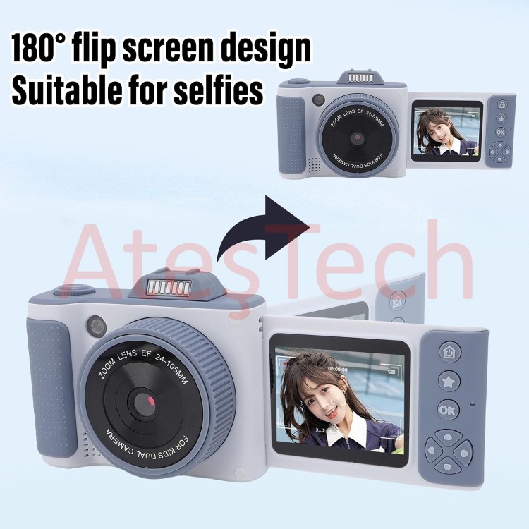 Çocuklar İçin  Dijital Fotoğraf Makinesi – 48MP | 1080P HD | Flip Ekranlı | 8x Zoom | Selfie Kamera