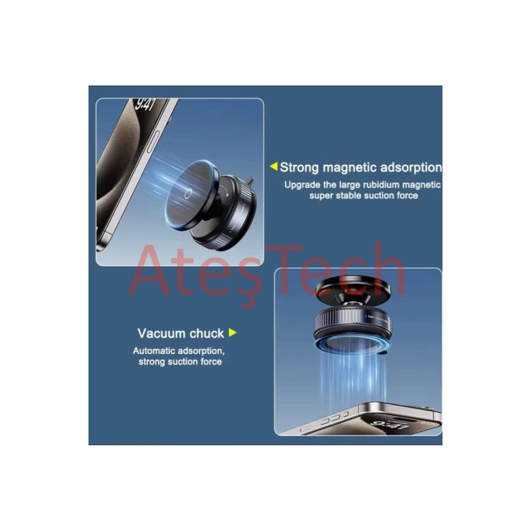 360° Dönen Manyetik Araç İçi Telefon Tutucu  Dikiz Aynası, Cam, Torpido Üstü ve Makyaj Aynası Uyumlu