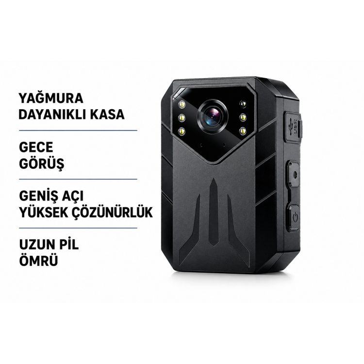 4K WiFi Vücut Kamerası Gece Görüşlü 170° Geniş Açı Hareket Algılamalı Ses Kayıtlı Suya Dayanıklı Body Camera